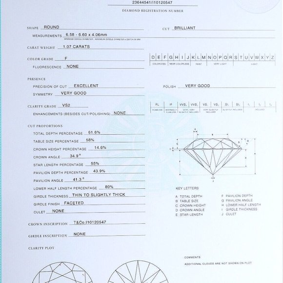 19554 Tiffany & Co. Platinum 1.07ct F VS2 Round Diamond Engagement Ring 6 - Picture 6 of 7